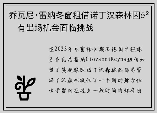 乔瓦尼·雷纳冬窗租借诺丁汉森林因鲜有出场机会面临挑战