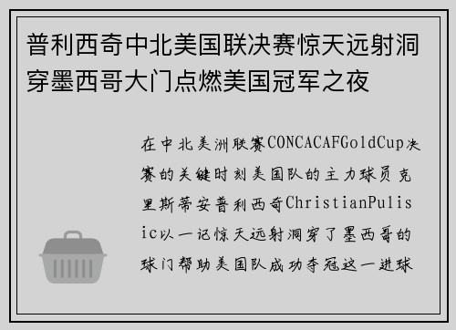 普利西奇中北美国联决赛惊天远射洞穿墨西哥大门点燃美国冠军之夜 普利西奇中北美国联决赛惊天远射洞穿墨西哥大门点燃美国冠军之夜