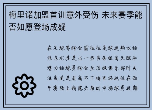 梅里诺加盟首训意外受伤 未来赛季能否如愿登场成疑 梅里诺加盟首训意外受伤 未来赛季能否如愿登场成疑