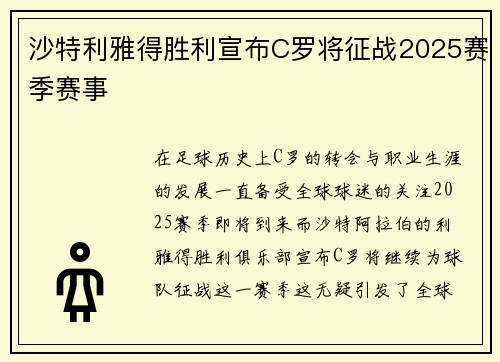 沙特利雅得胜利宣布C罗将征战2025赛季赛事